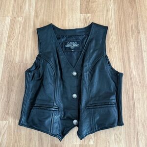 Vintage Leather Gallery Motorcycle Vest/Buffalo Nickel Snap Buttons - Black - XL